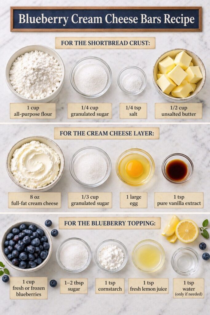 Blueberry Cream Cheese Bars Recipe ingredients