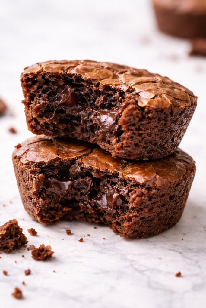 close up of fudgy brownie bite showing rich chocolate interior