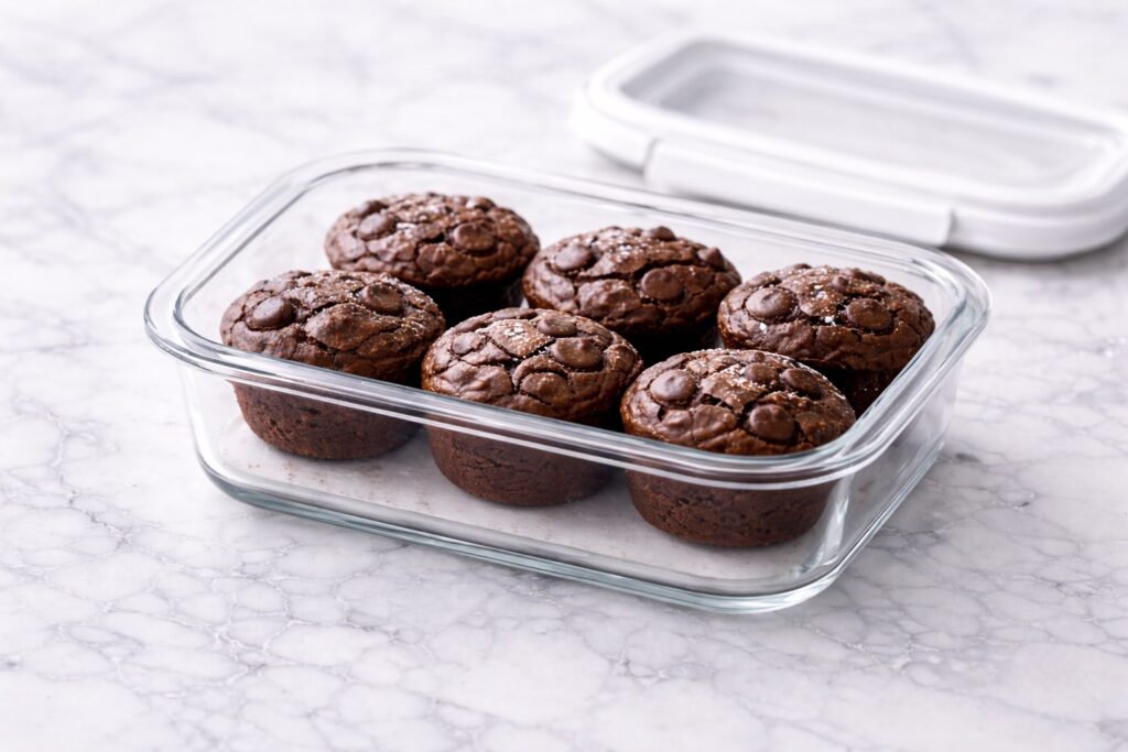 brownie bites stored in airtight glass container