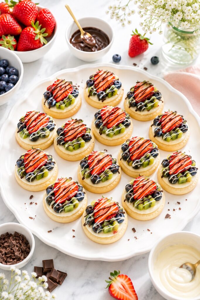 Chocolate Drizzle Fruit Pizza Bites
