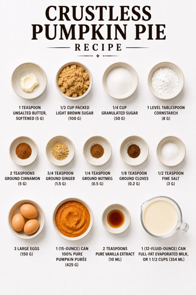 Crustless Pumpkin Pie Ingredients