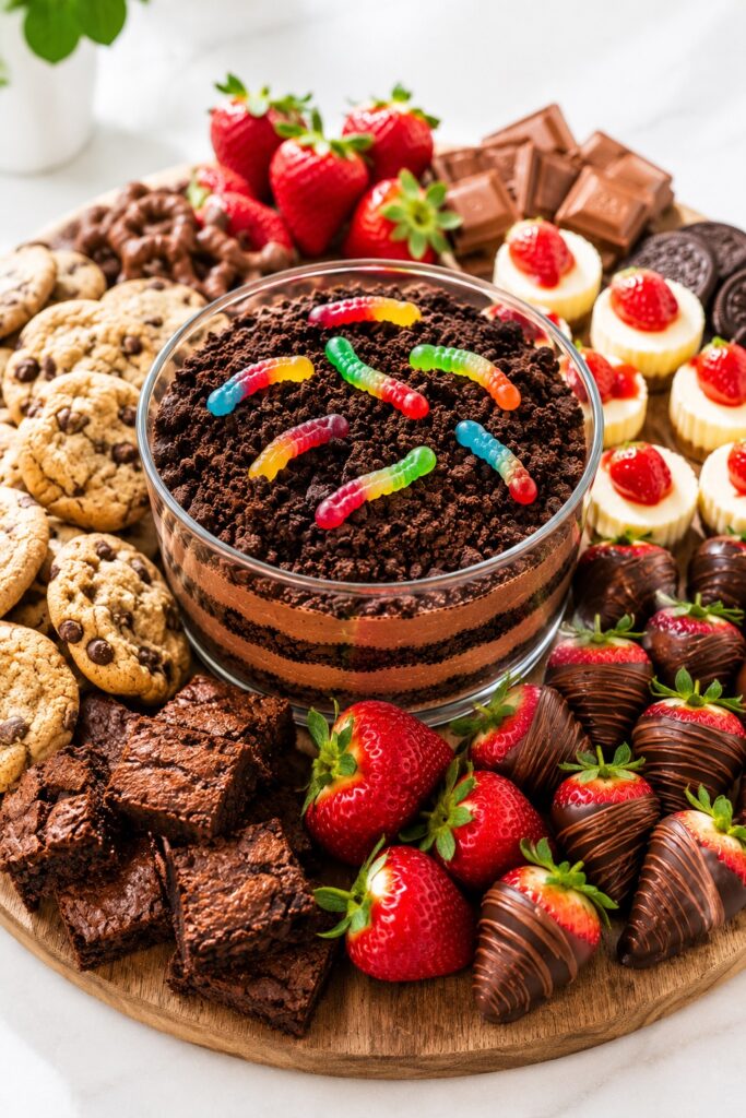 Dessert Board Presentation with Dirt Pudding
