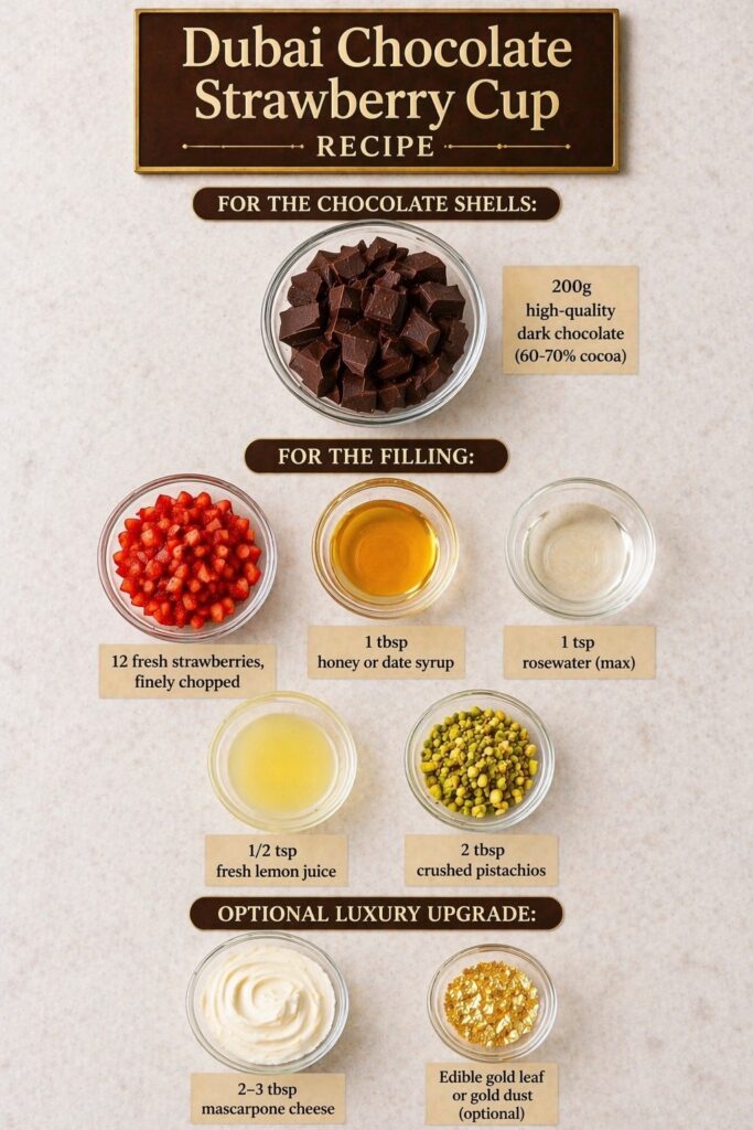 Dubai Chocolate Strawberry Cup Recipe Ingredients