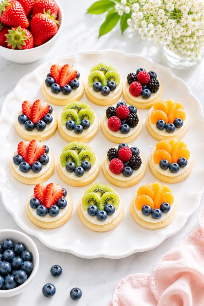 Fruit Pizza Bites Assembled Like a Bakery Dessert Tray
