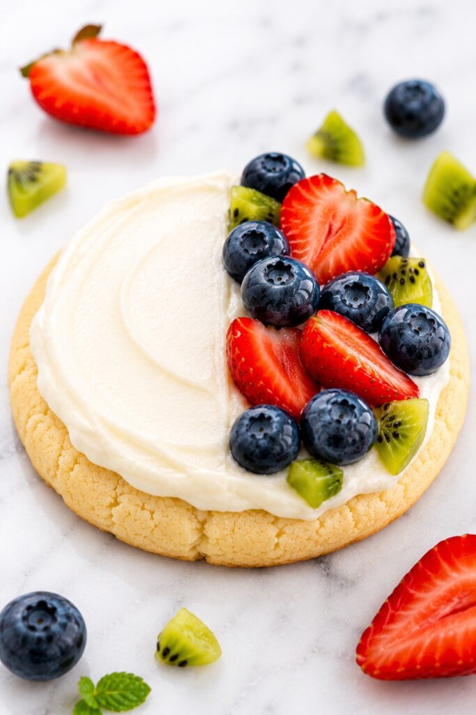 Fruit pizza bites Topped with fresh fruits