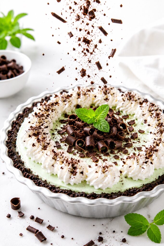 Grasshopper Pie Decorated with Chocolate Shavings