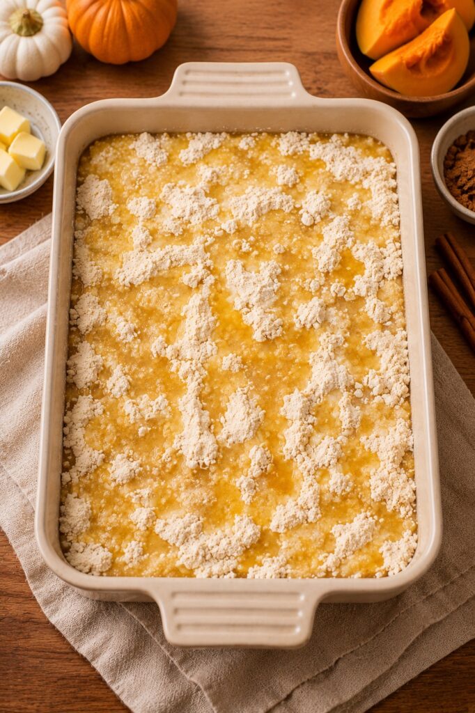 Pumpkin Dump Cake Before Baking