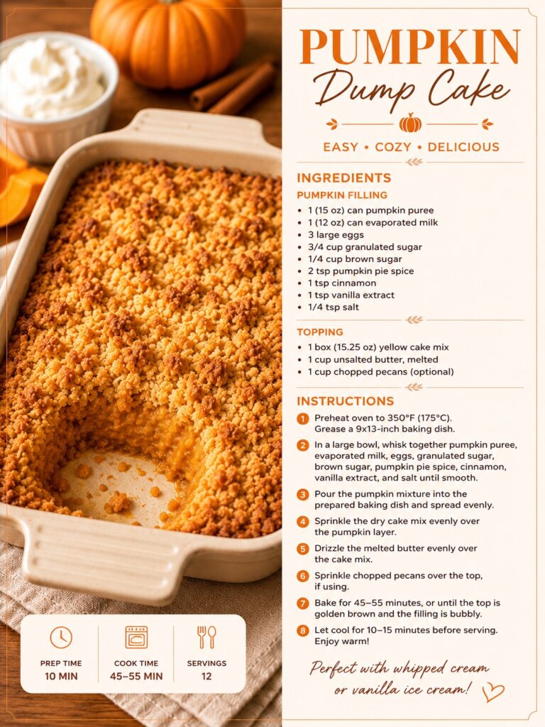 Pumpkin Dump Cake Recipe Card
