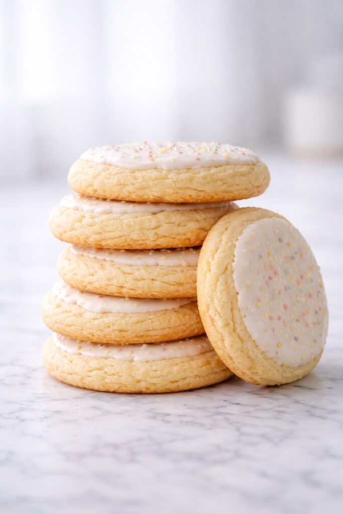Stack of soft sugar cookies showing thick texture