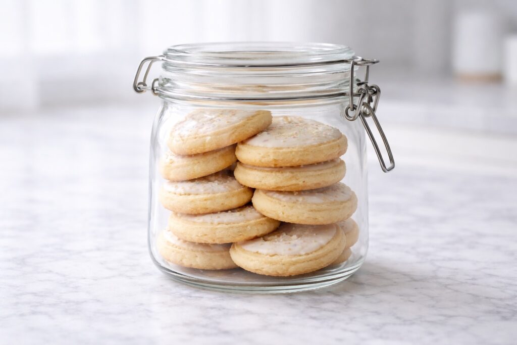 Sugar cookies stored in airtight container to keep them soft
