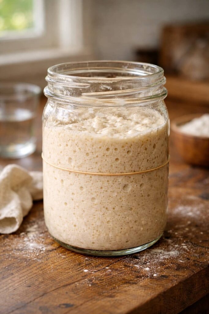 active sourdough starter doubled in size after feeding