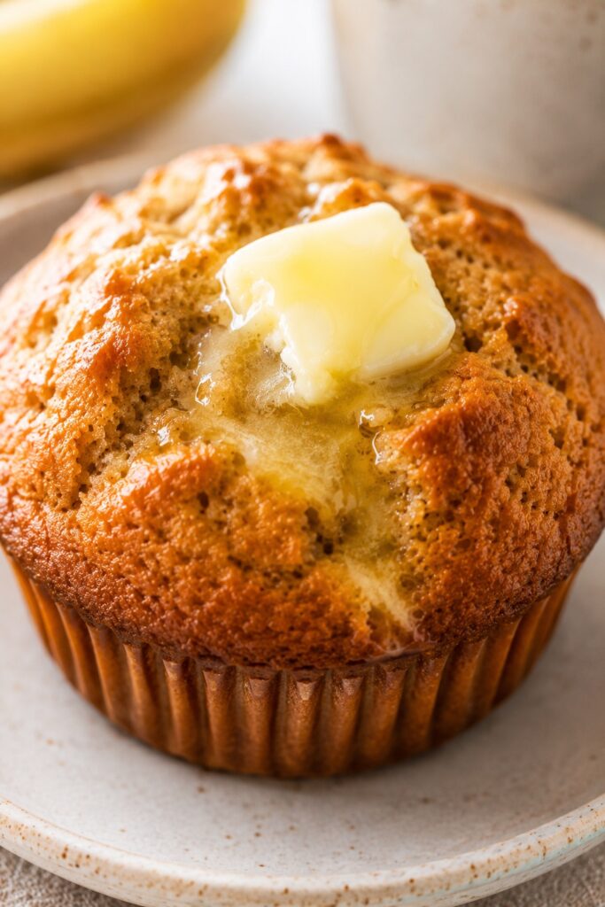 Banana Bread Muffins Topped With Butter Melting