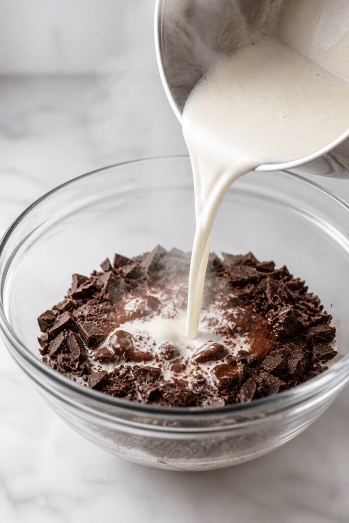 Chocolate Ganache Pouring Cream Over Chocolate