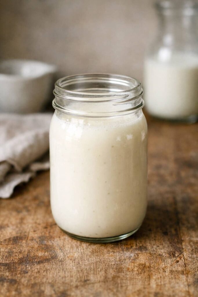Homemade buttermilk in a glass jar