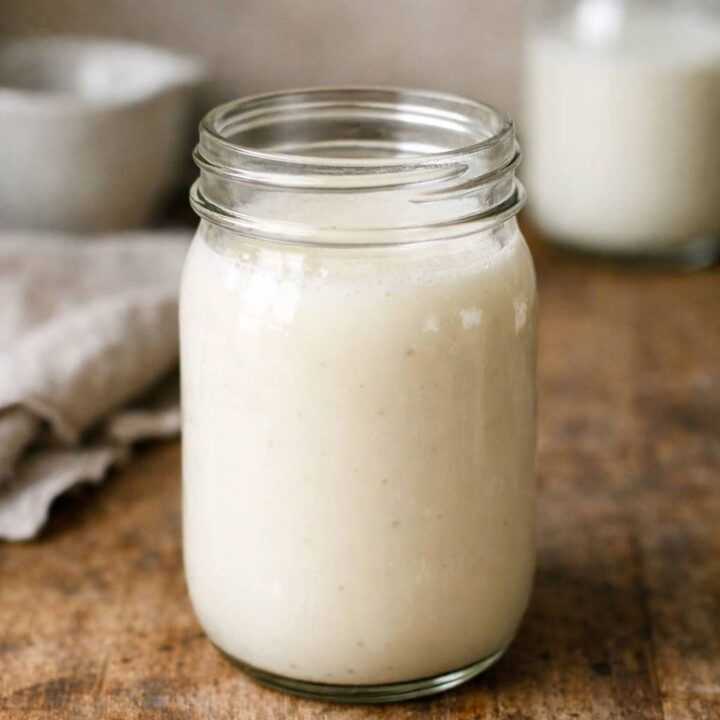 Homemade buttermilk in a glass jar