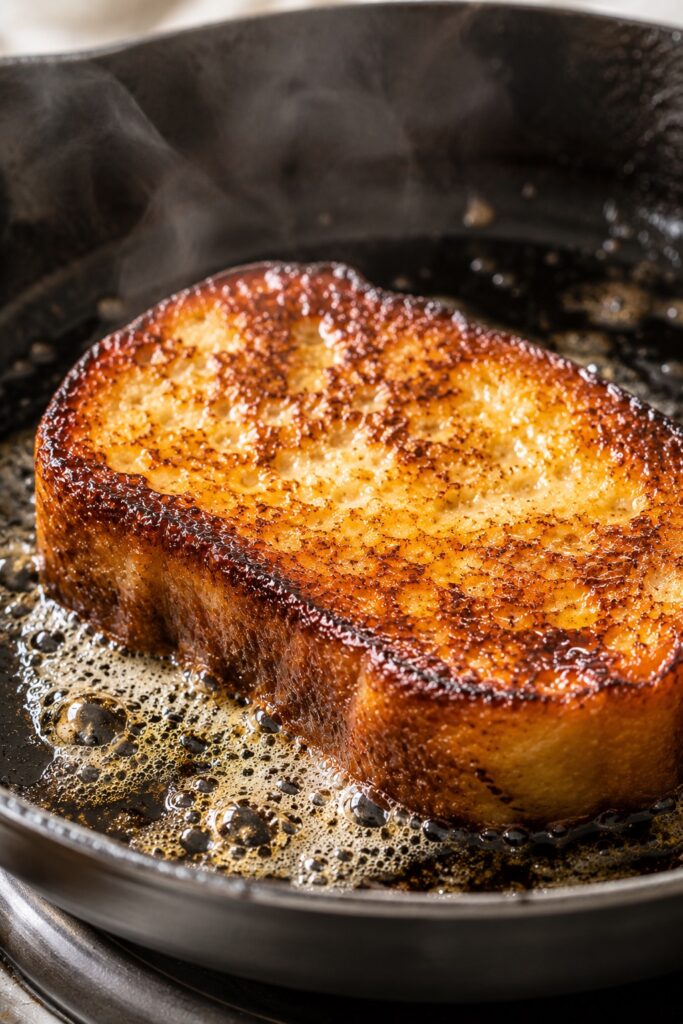 Sourdough French Toast Cooking In Skillet