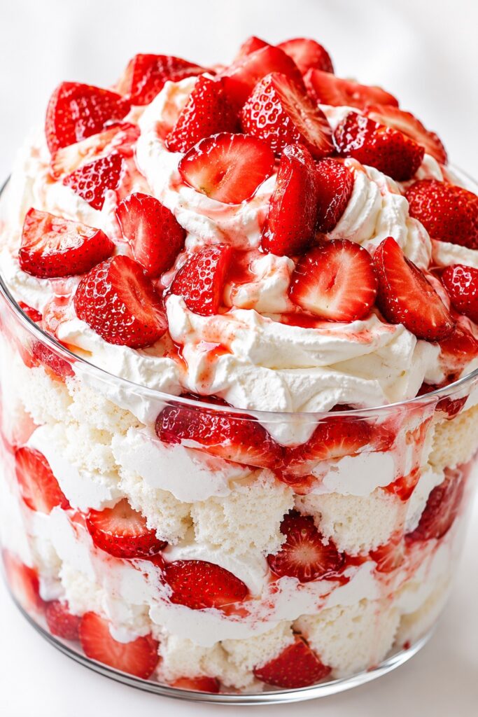 Strawberry Angel Food Cake Dessert Before Serving