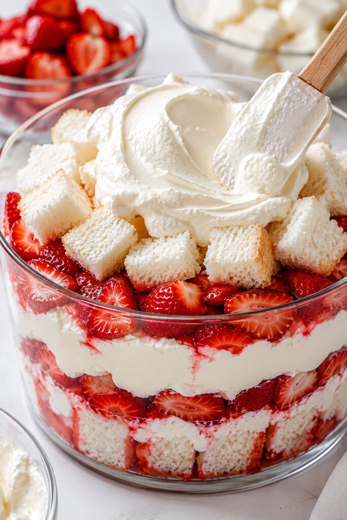 Layering Strawberry Angel Food Cake Dessert