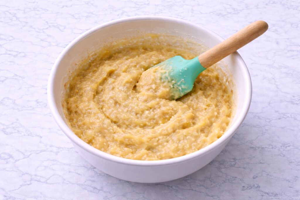 banana muffin batter in mixing bowl