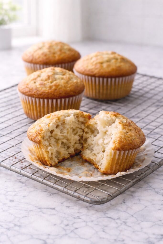 soft homemade banana muffins with fluffy crumb