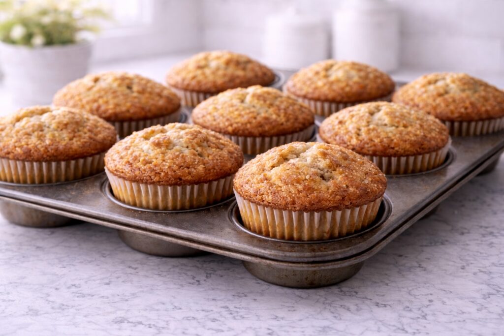 banana muffins baked in muffin pan
