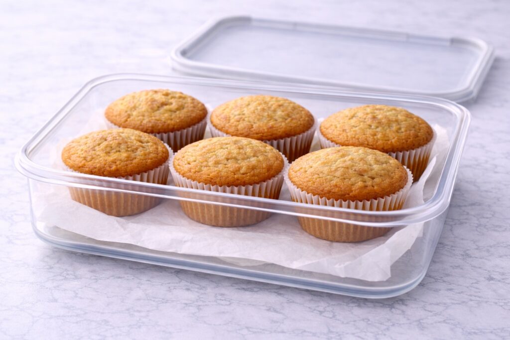 banana muffins stored in airtight container
