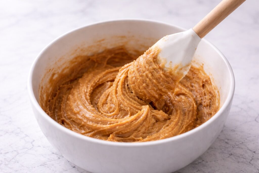mixing peanut butter cookie dough made with peanut butter sugar and egg