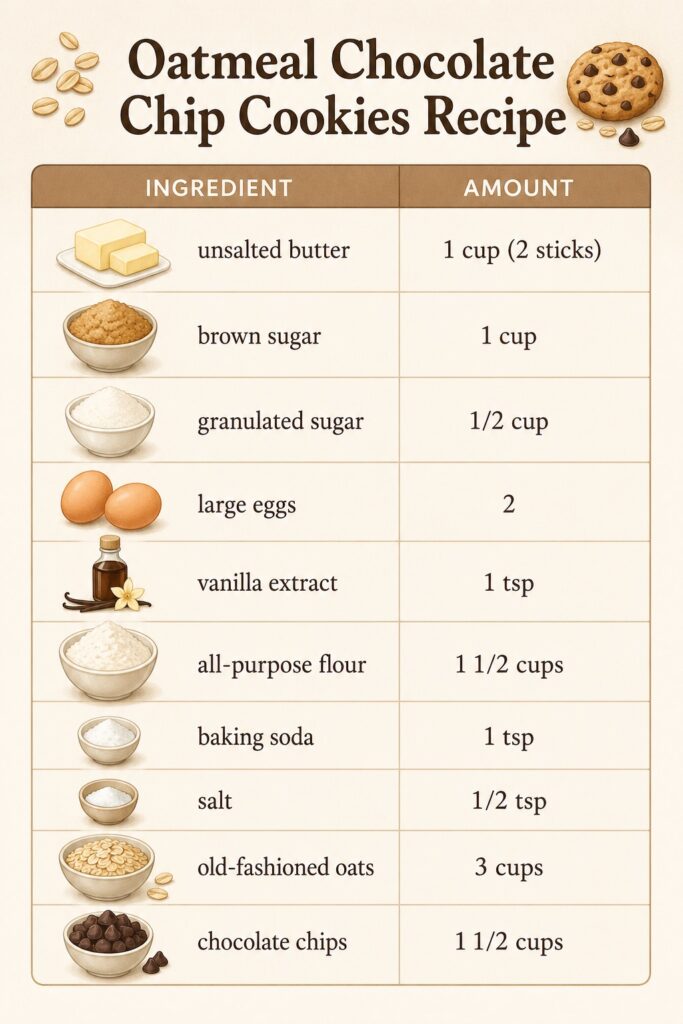 Oatmeal Chocolate Chip Cookies Ingredients