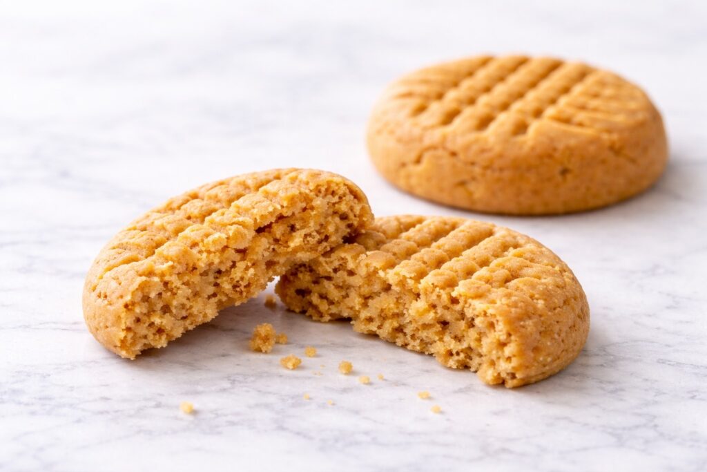 broken peanut butter cookie showing soft crumb texture