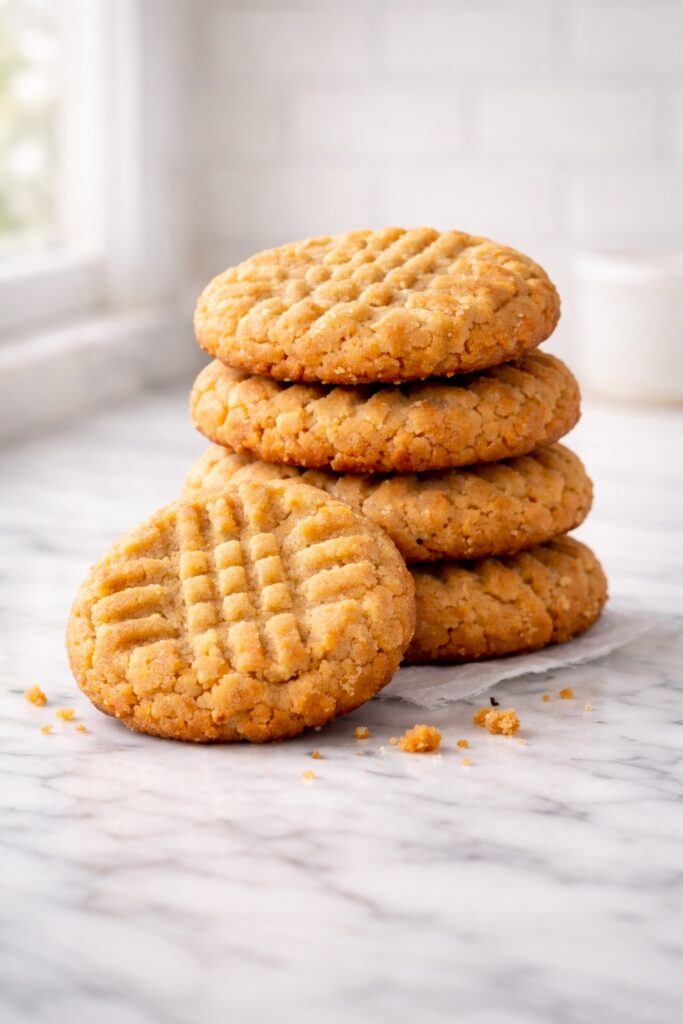 soft chewy peanut butter cookies with classic fork pattern