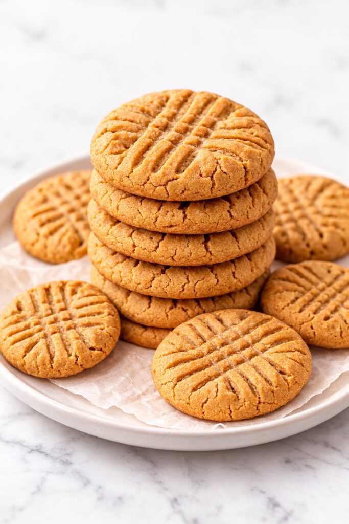 stack of homemade peanut butter cookies served on plate