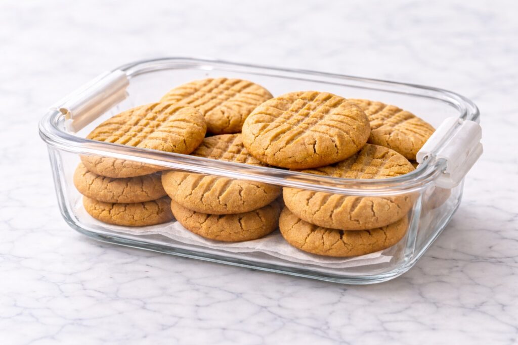 peanut butter cookies stored in airtight container