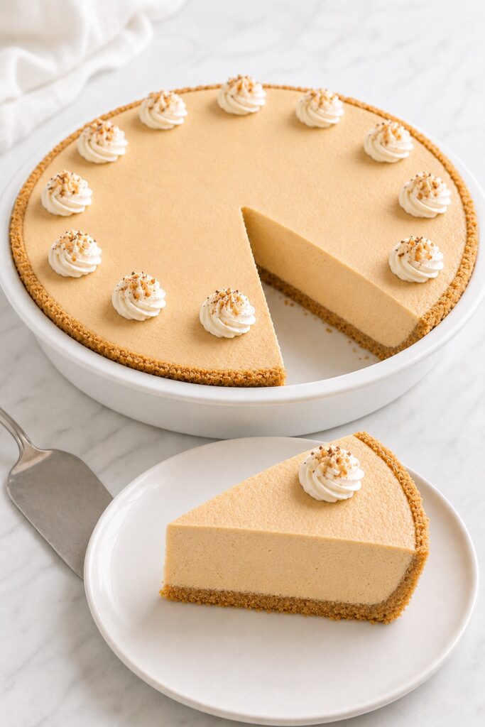 Peanut Butter Pie variation made with a golden graham cracker crust and topped with whipped cream.