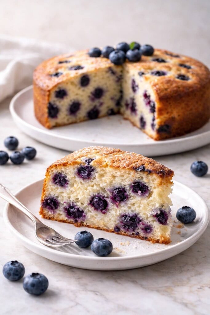 Easy blueberry cake recipe with fresh blueberries, soft moist crumb, and homemade bakery-style texture.