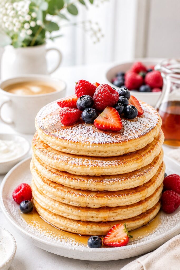 Cottage Cheese Pancakes Serving with powdered sugar