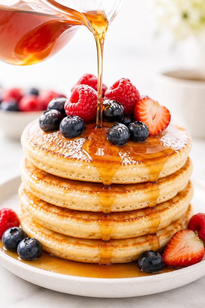 Cottage Cheese Pancakes Serving with Syrup