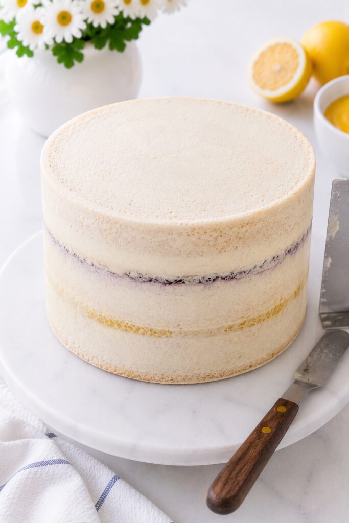 Crumb Coat on Lemon Blueberry Cake