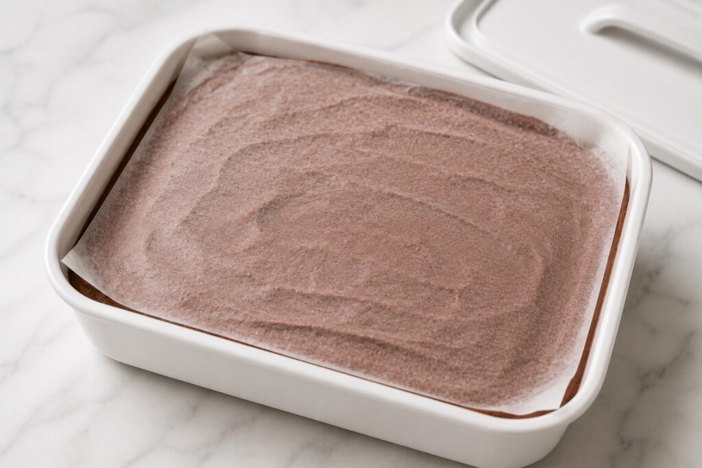 parchment paper covering ice cream directly against the surface