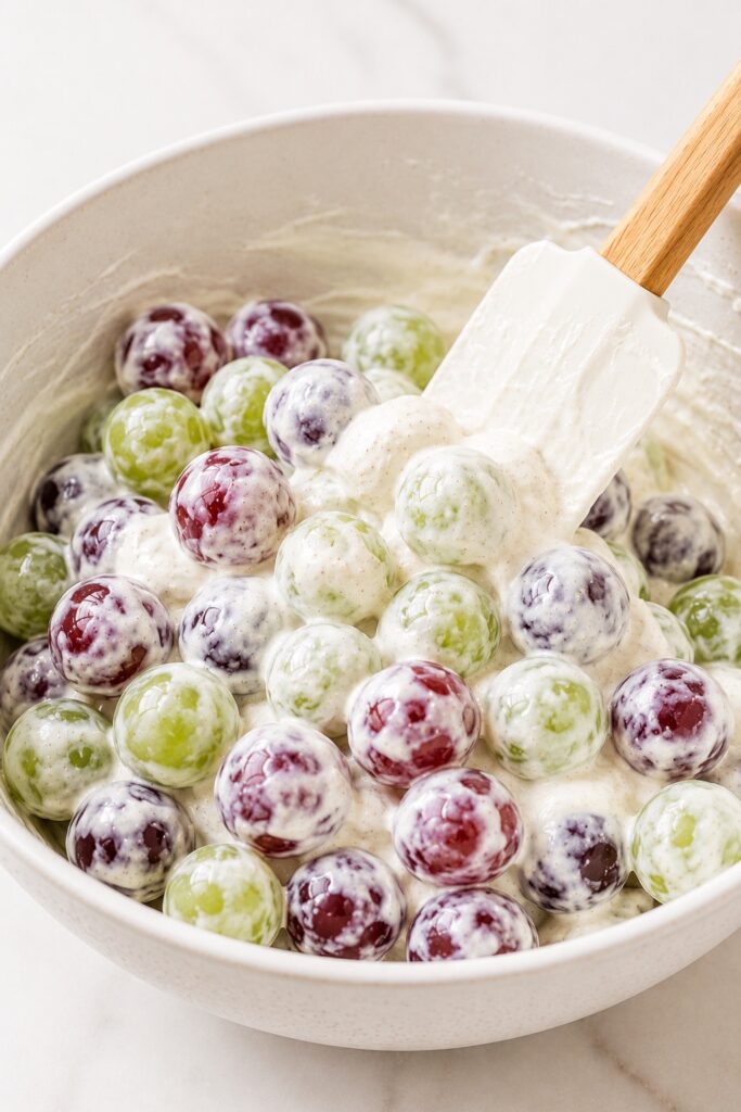 Coating the grapes with the dressing