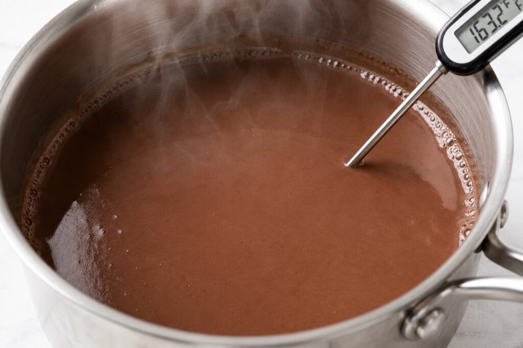 Heated chocolate dairy mixture for Chocolate Ice Cream