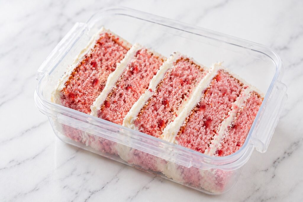 How to Store Strawberry Cake storing strawberry cake slices in container for freshness