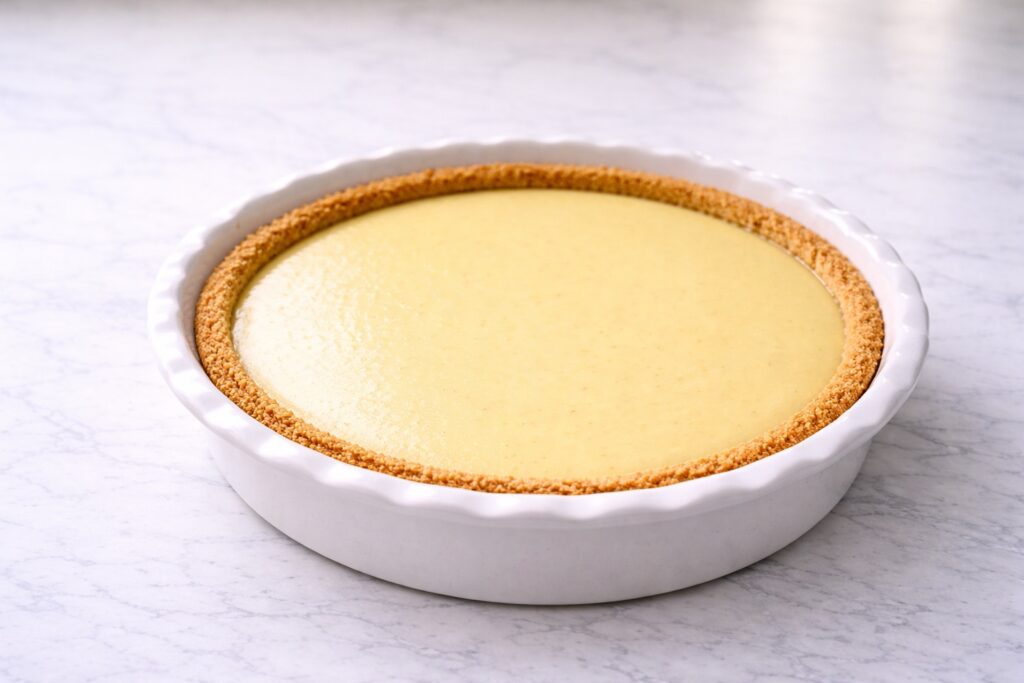 freshly baked key lime pie with smooth citrus custard filling and golden graham cracker crust
