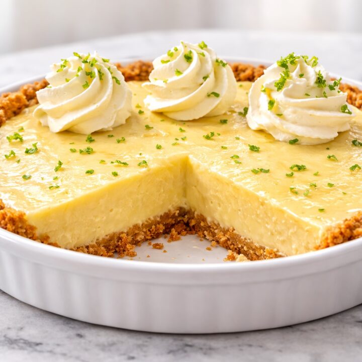 homemade key lime pie with creamy citrus filling whipped cream and graham cracker crust