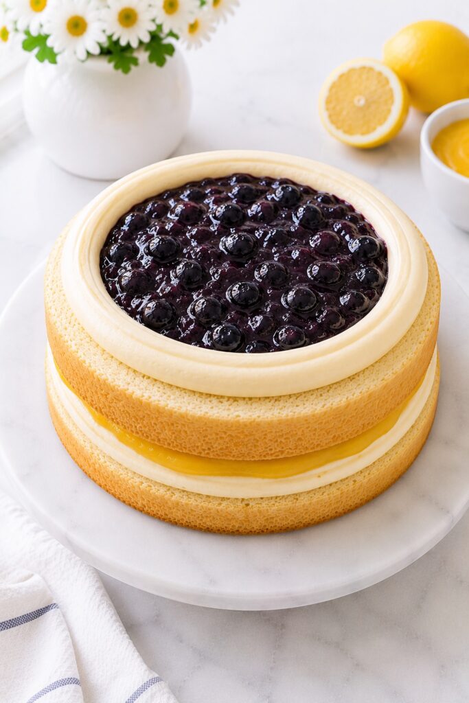 Lemon Blueberry Cake Assembly Second Layer