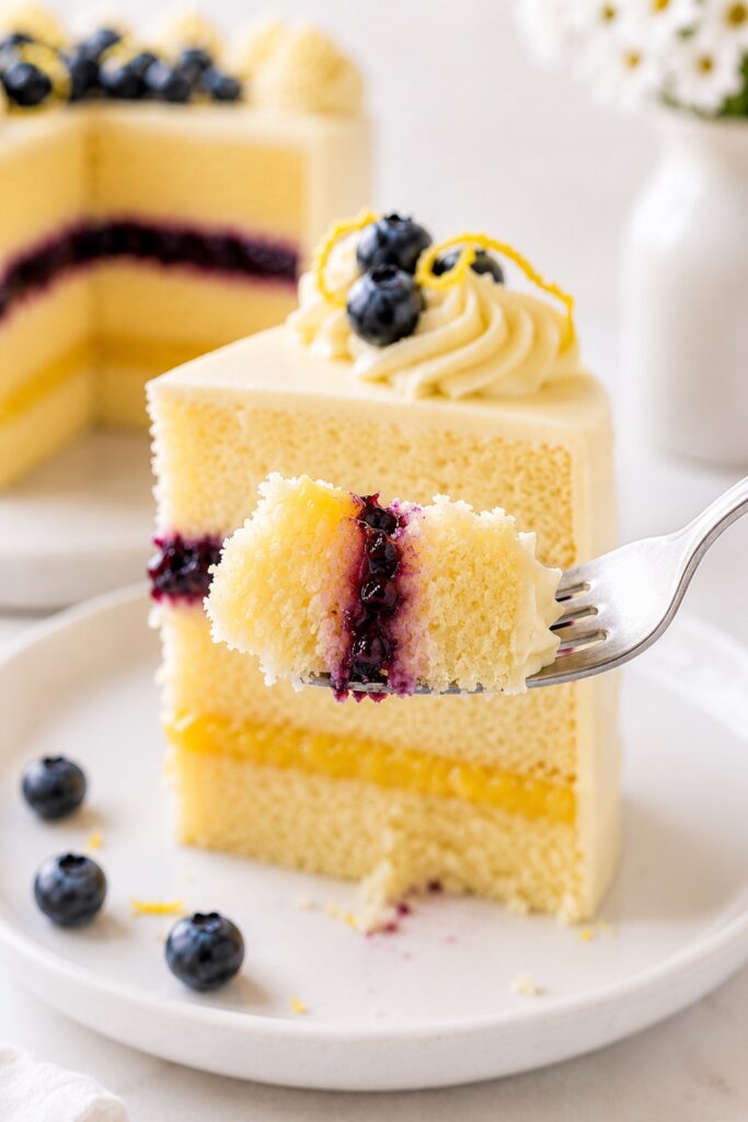 Lemon Blueberry Cake Fork Bite