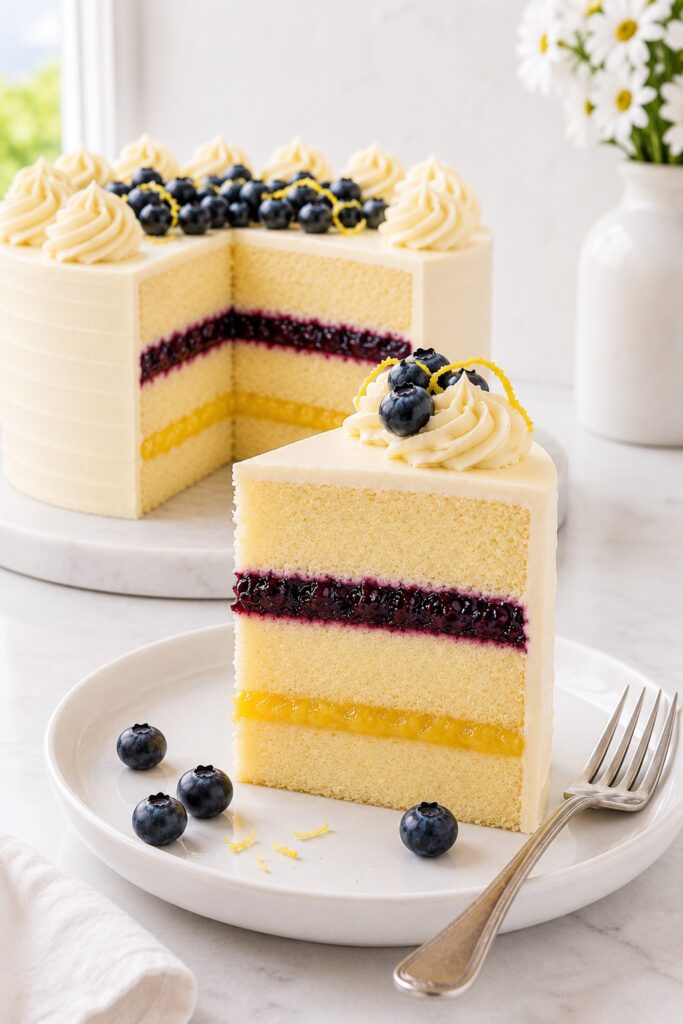 Lemon Blueberry Cake Slice Close-up