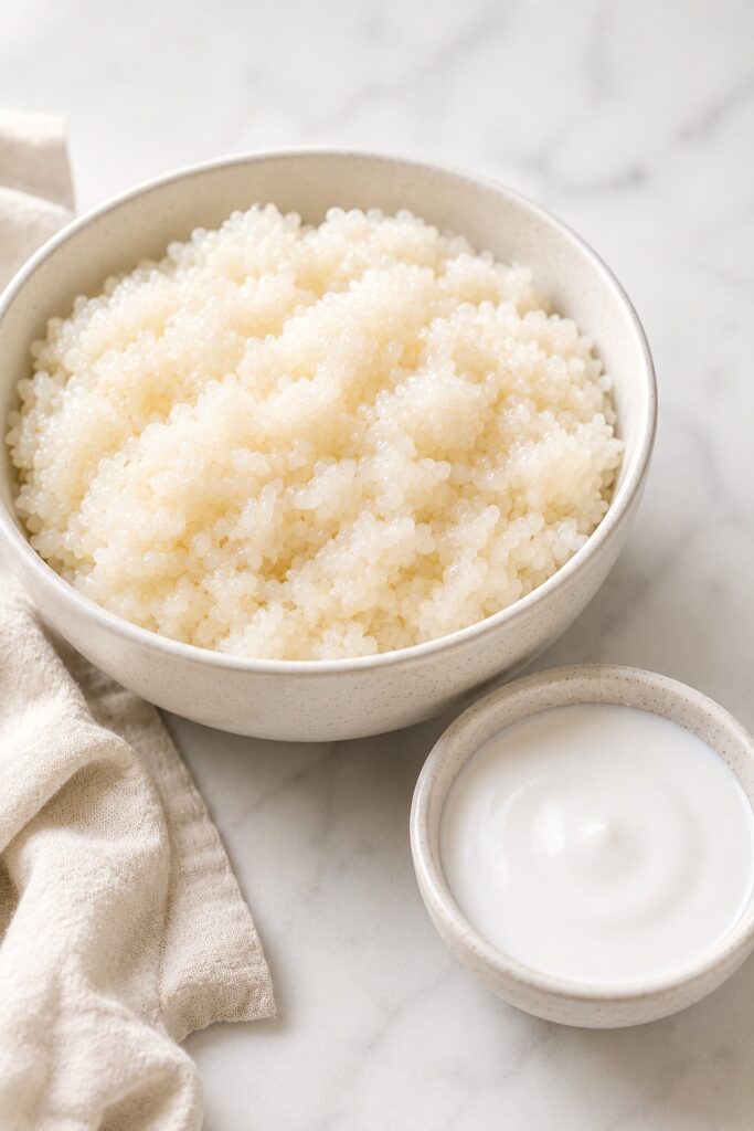 Steamed Rice and Coconut Sauce