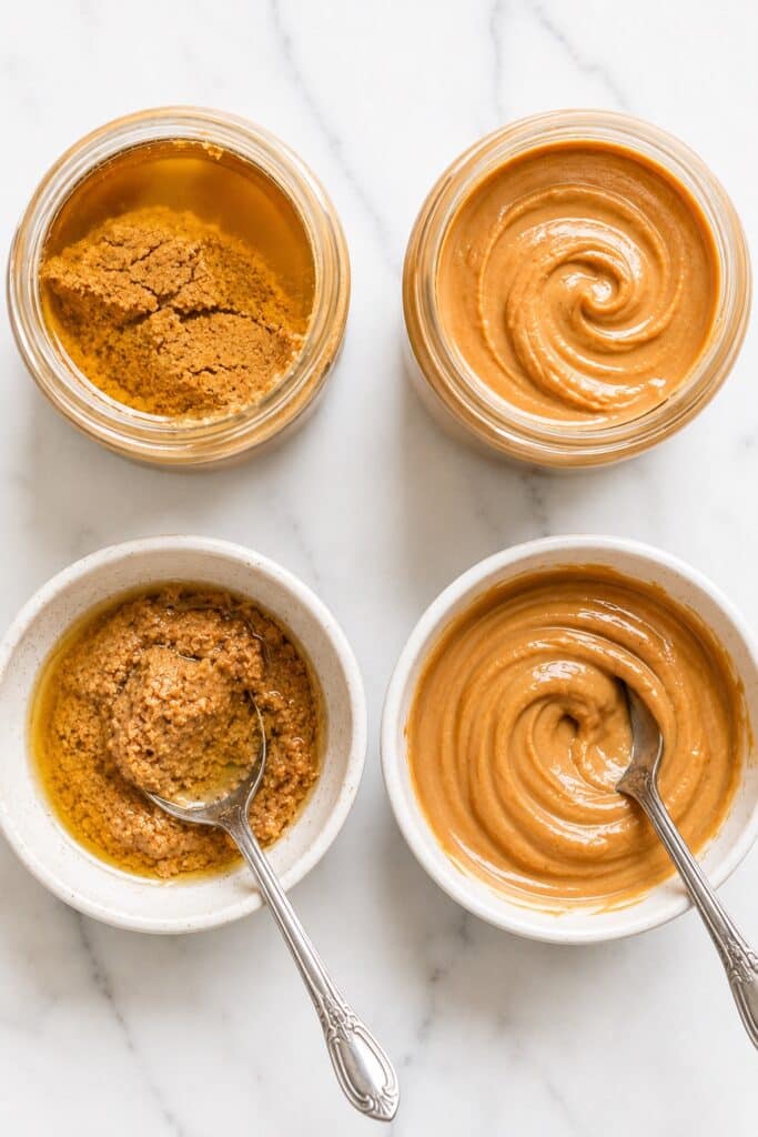 Natural Peanut Butter before and after stirring