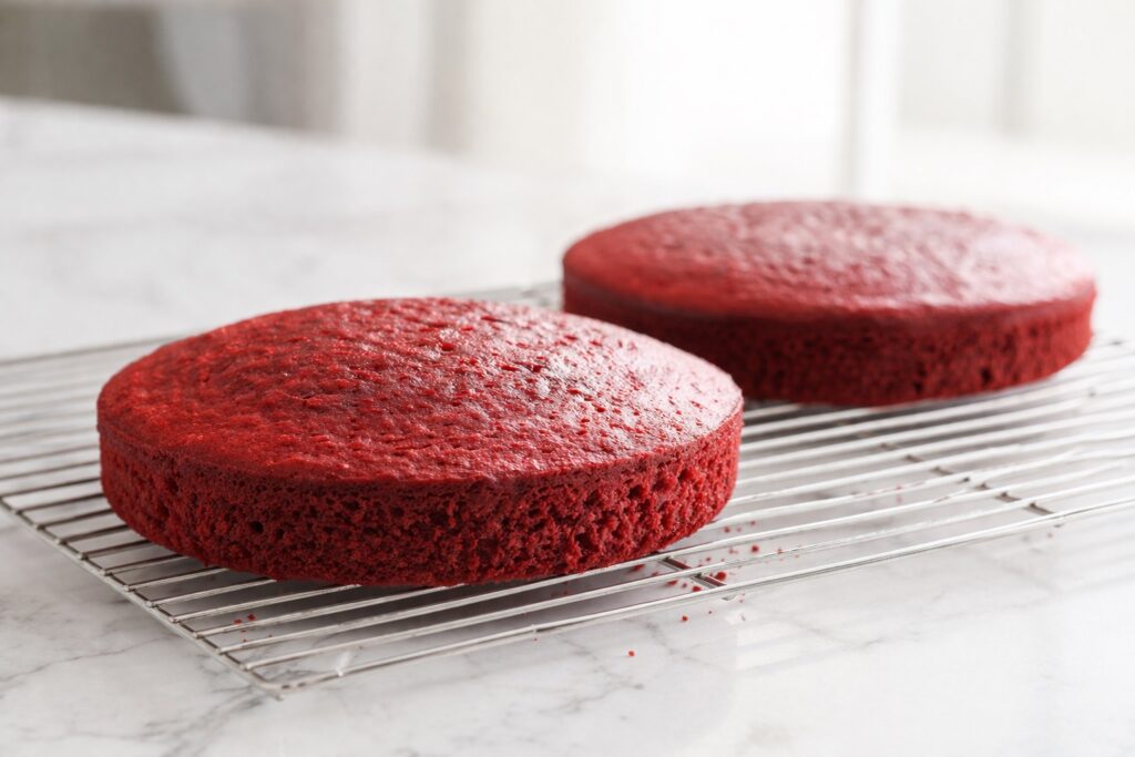 cooling red velvet cake layers red velvet cake layers cooling on wire rack after baking