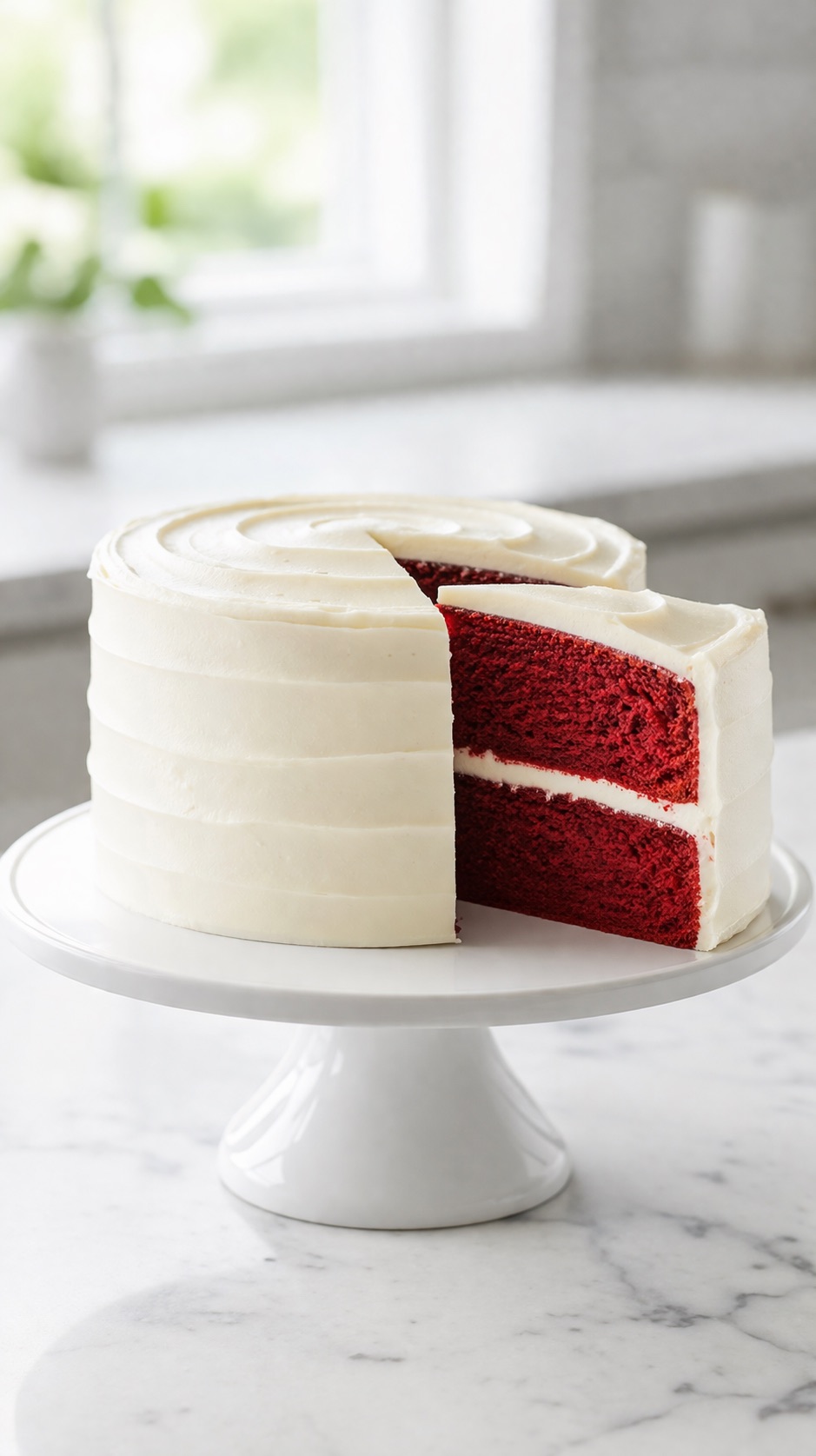 red velvet cake with cream cheese frosting red velvet cake with cream cheese frosting and a slice removed showing soft layers